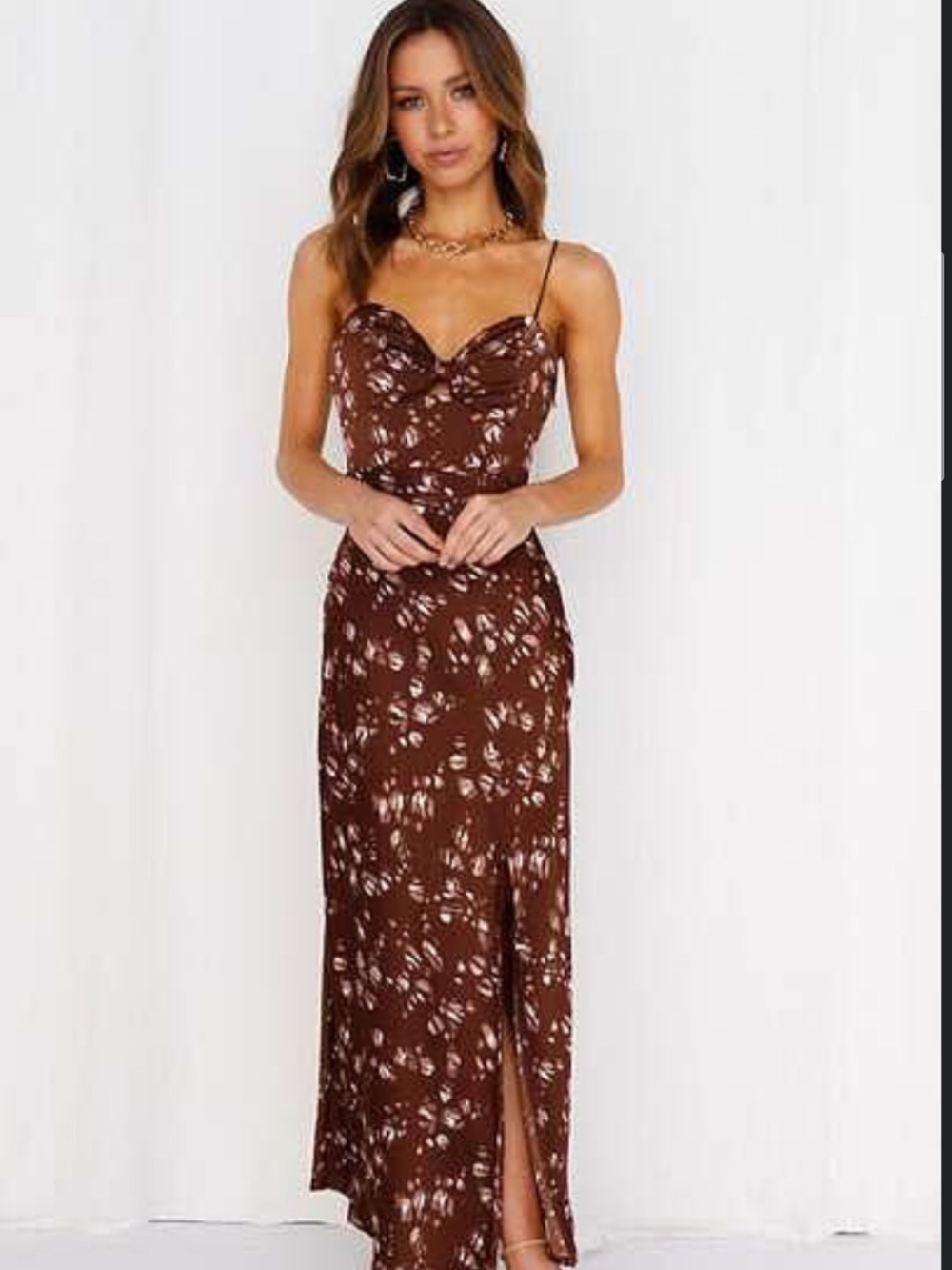 Hello Molly Brown Floral Slip Maxi Dress with Spaghetti Straps